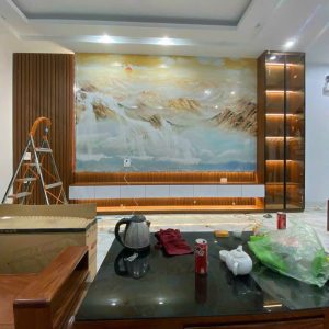 Vách Tivi Kết Hợp Tủ Cánh Kính