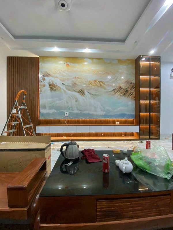 Vách Tivi Kết Hợp Tủ Cánh Kính