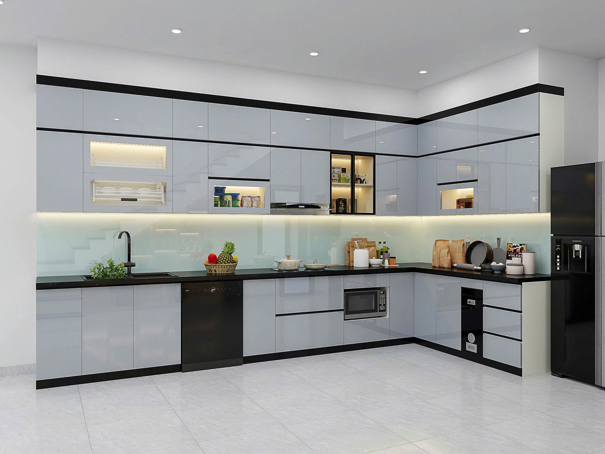 Tủ bếp gỗ công nghiệp cánh acrylic VH21