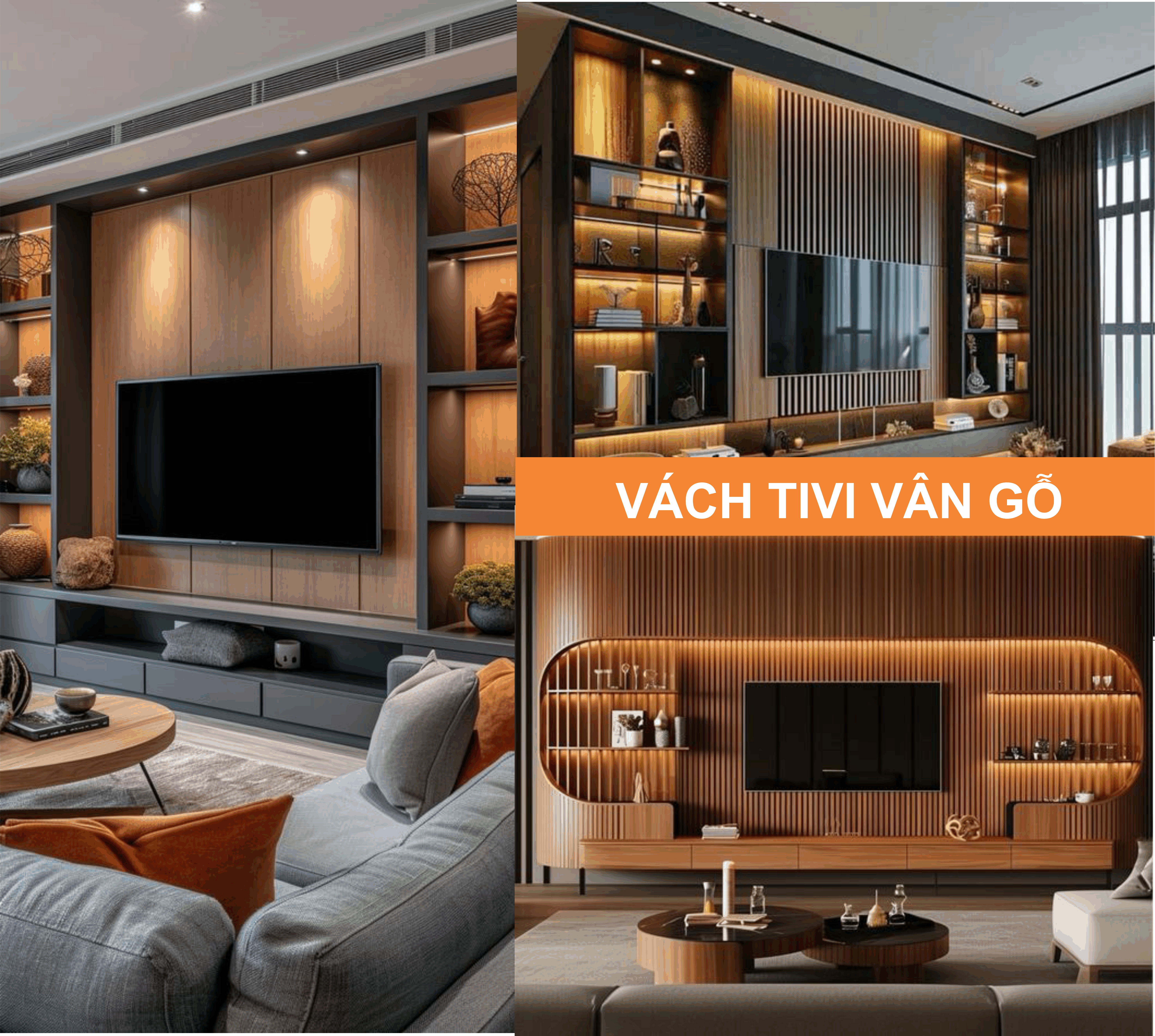 Vách tivi đẹp vân gỗ
