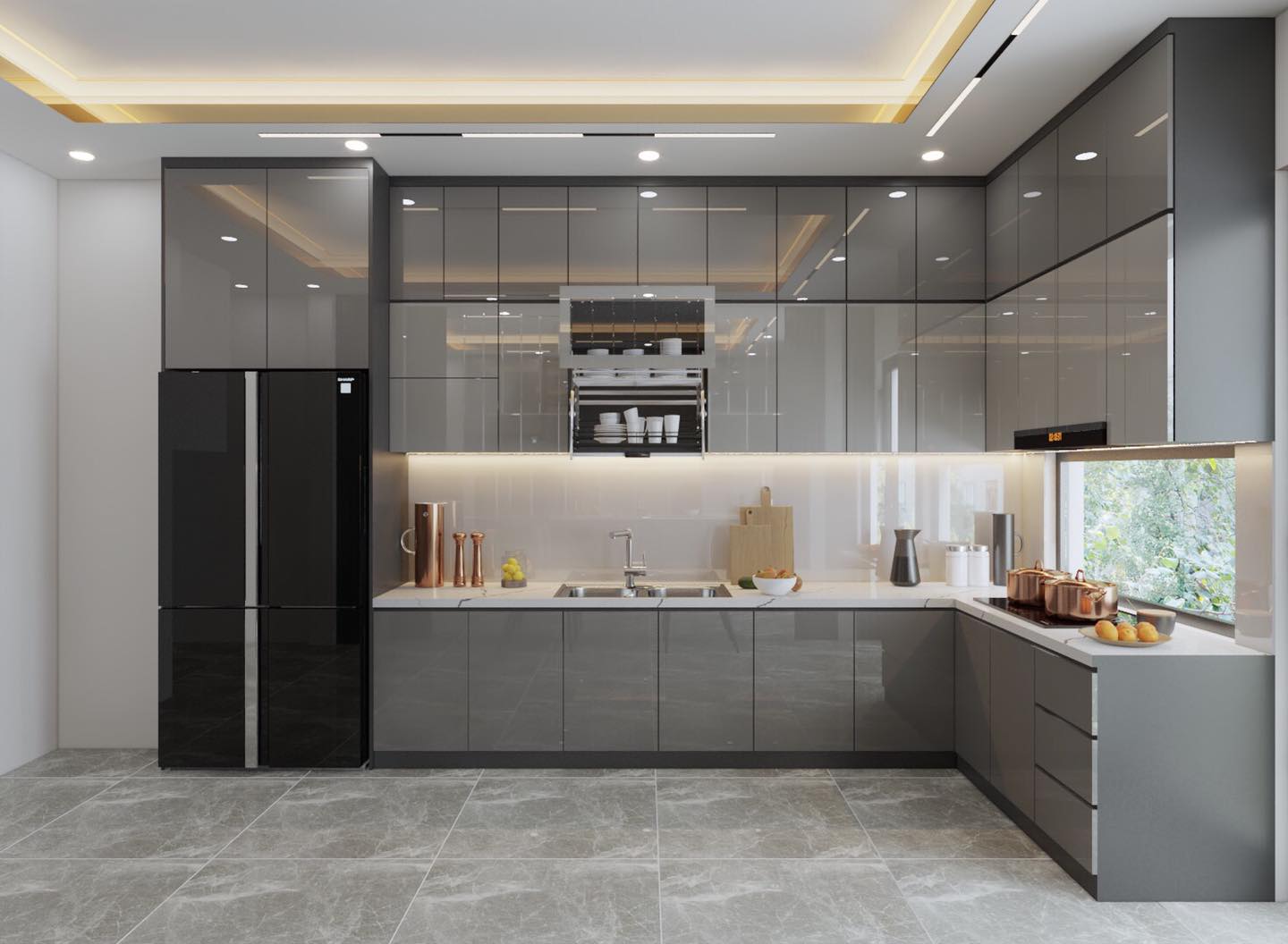 Tủ bếp gỗ công nghiệp cánh acrylic VH27