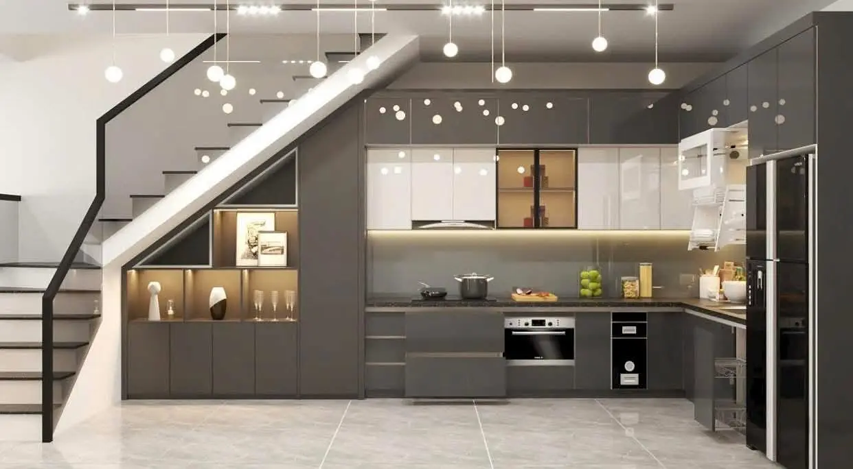 Tủ bếp gỗ công nghiệp phủ acrylic VH28