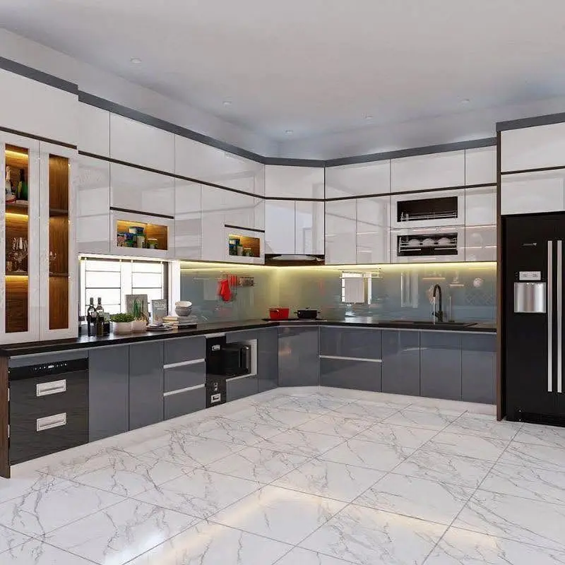 Tủ bếp gỗ công nghiệp phủ acrylic VH27