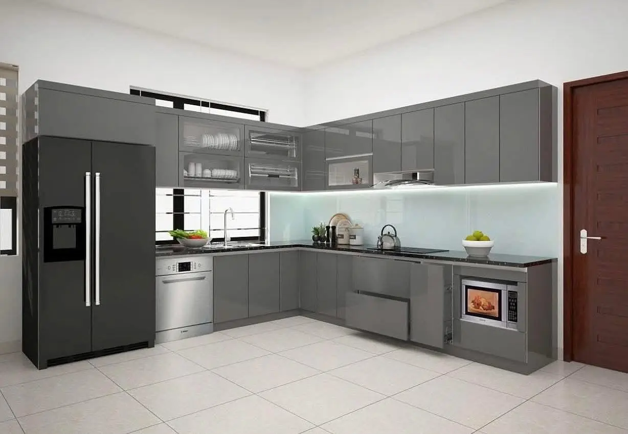 Tủ bếp gỗ công nghiệp phủ acrylic VH25
