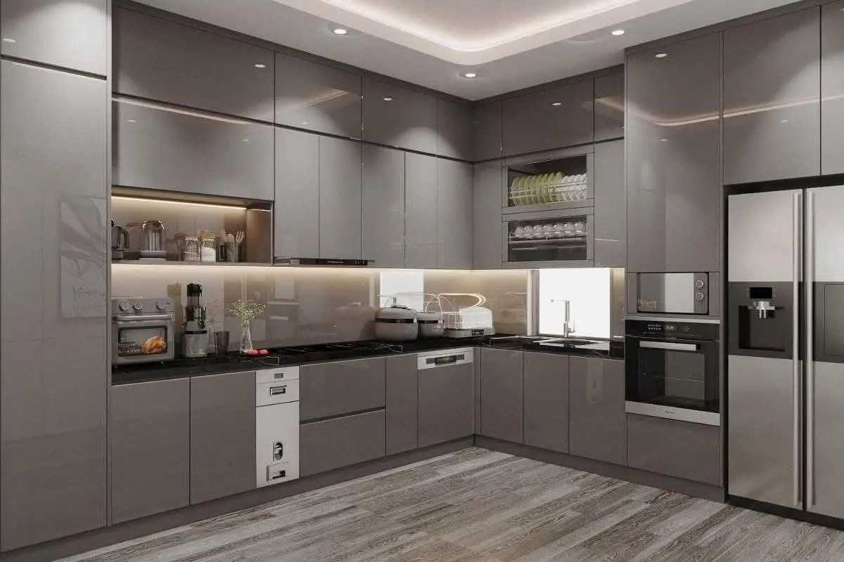 Tủ bếp gỗ công nghiệp phủ acrylic VH24