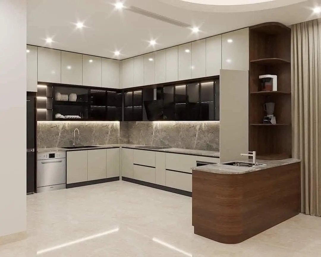 Tủ bếp gỗ công nghiệp phủ acrylic VH32