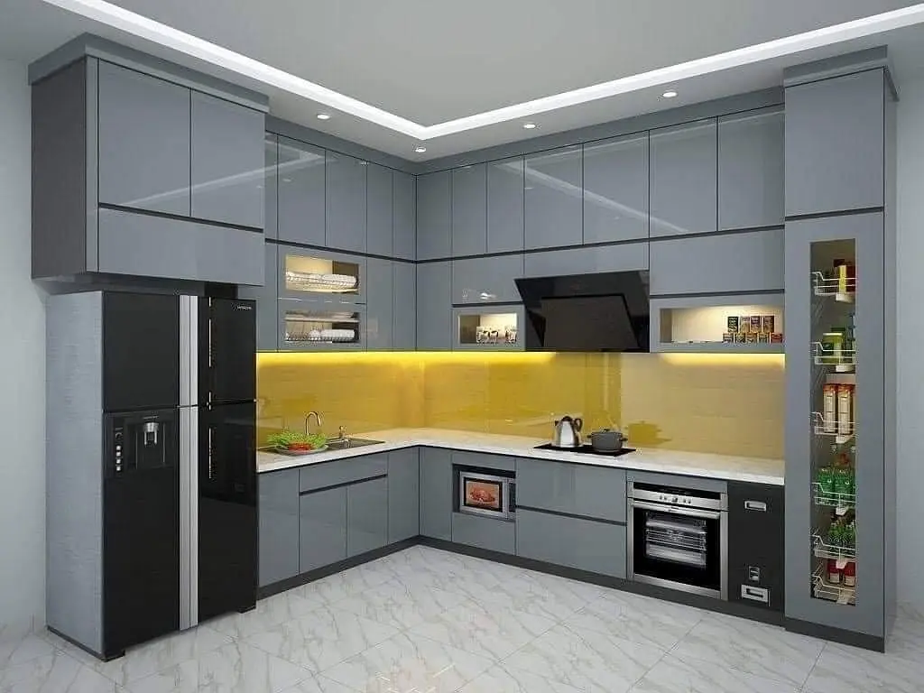 Tủ bếp gỗ công nghiệp phủ Acrylic VH33