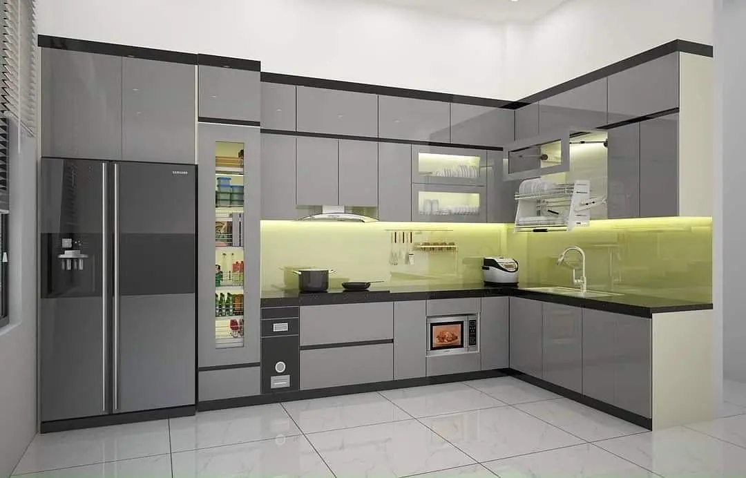 Tủ bếp gỗ công nghiệp phủ Acrylic VH34