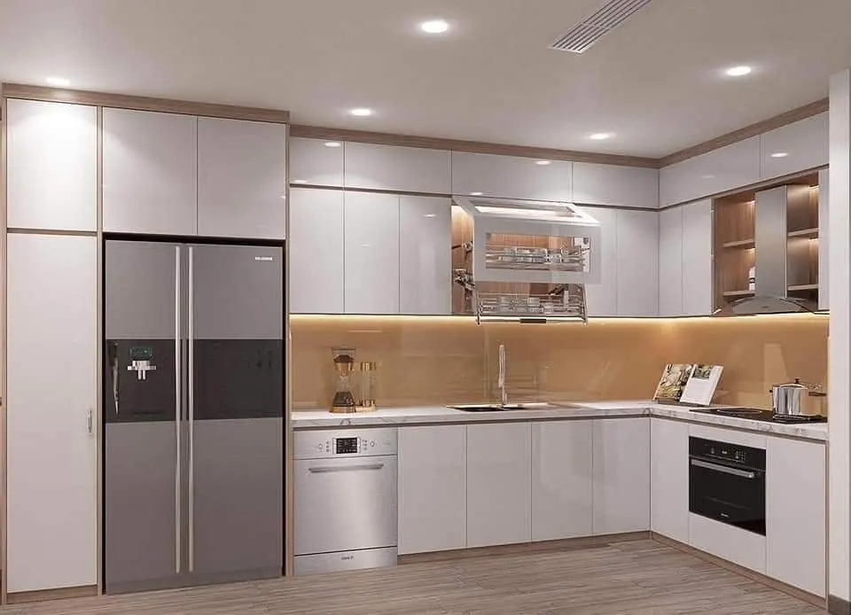 Tủ bếp gỗ công nghiệp cánh acrylic VH34