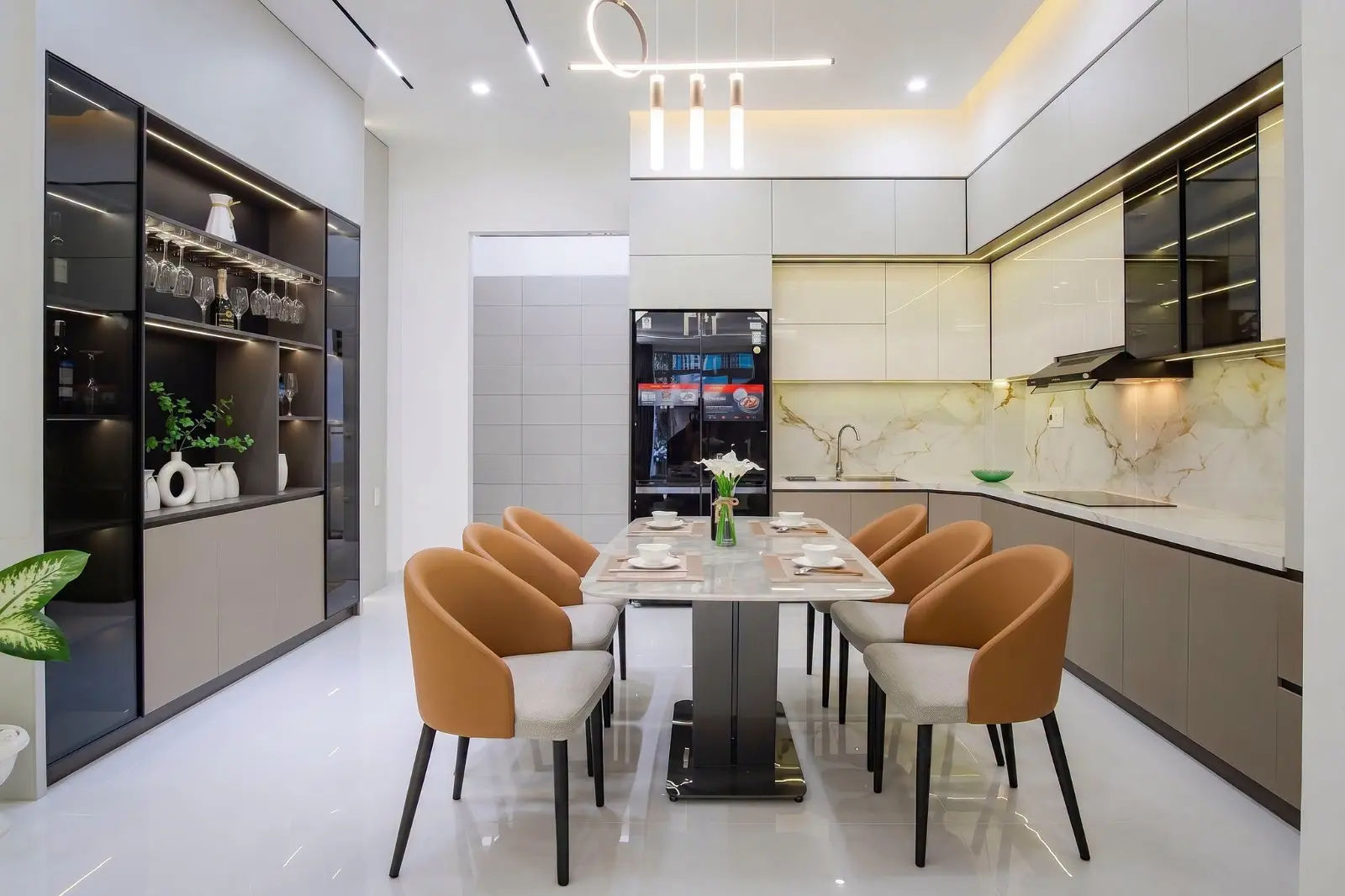 Tủ bếp gỗ công nghiệp cánh acrylic vh35