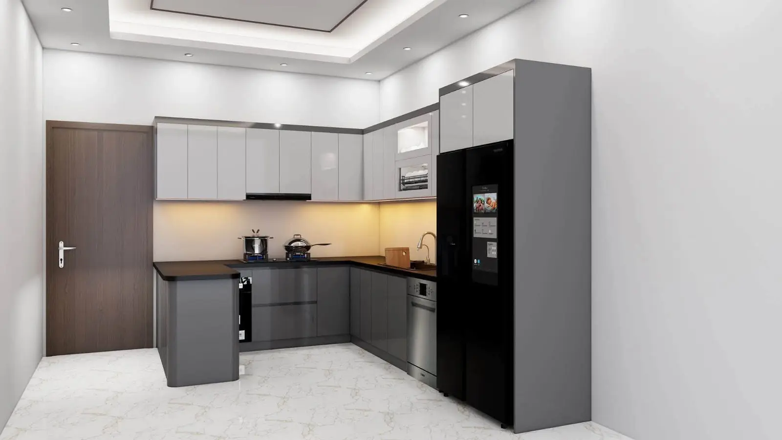Tủ bếp gỗ công nghiệp cánh acrylic VH38