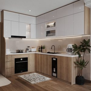 Tủ bếp gỗ công nghiệp chữ L