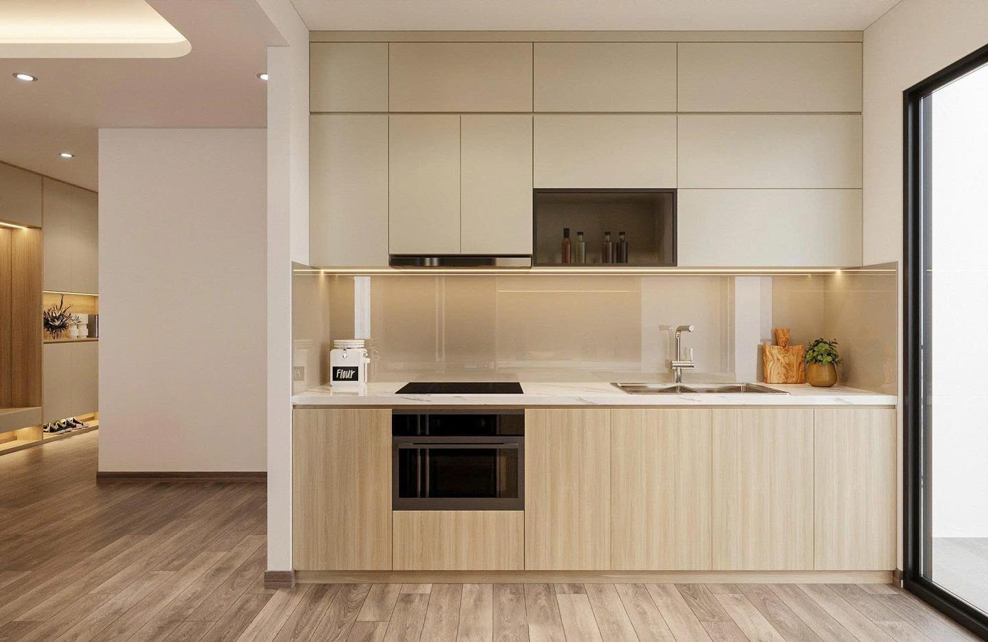 Tủ bếp gỗ công nghiệp chữ l