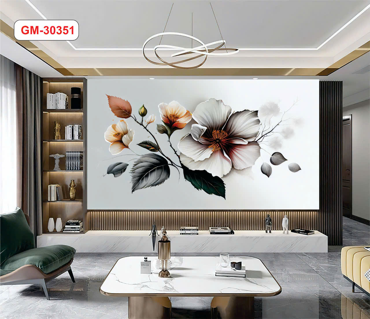 Vách tivi đẹp hoa 3d